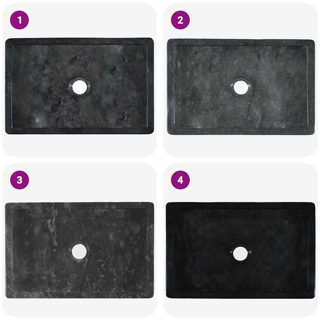Handmade Rectangular Bathroom Sink Natural River Stone Black High Gloss 45x30x12cm