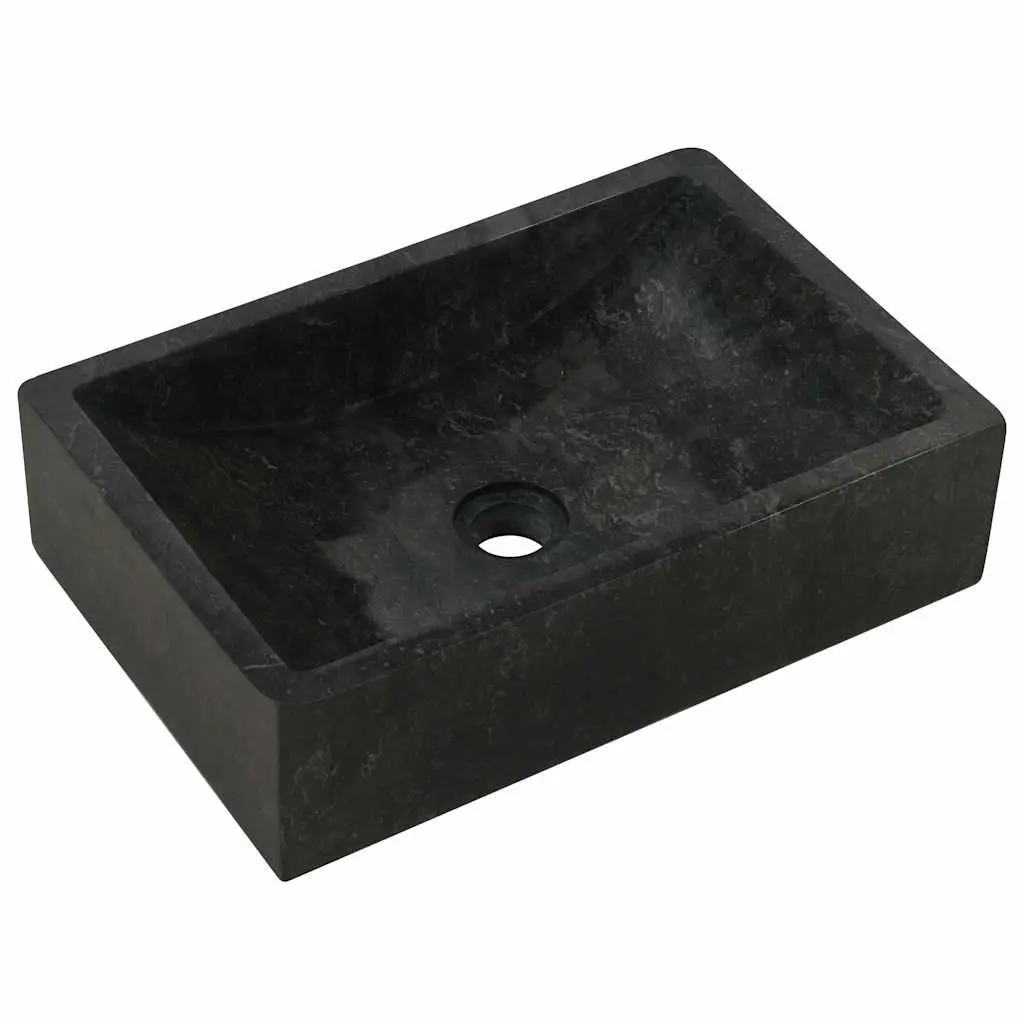 Handmade Rectangular Bathroom Sink Natural River Stone Black High Gloss 45x30x12cm