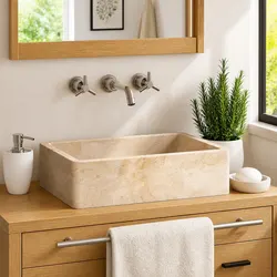 Durable and Stylish Cream River Stone Bathroom Basin 45x30x12cm