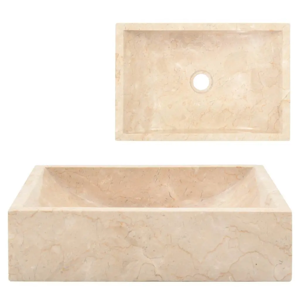 Bathroom Basin Sink Rectangular 45x30x12cm Cream Natural River Stone