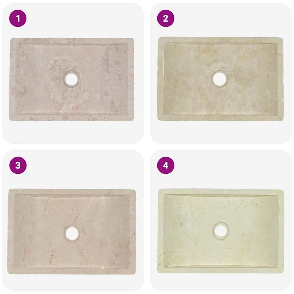 Bathroom Basin Sink Rectangular 45x30x12cm Cream Natural River Stone