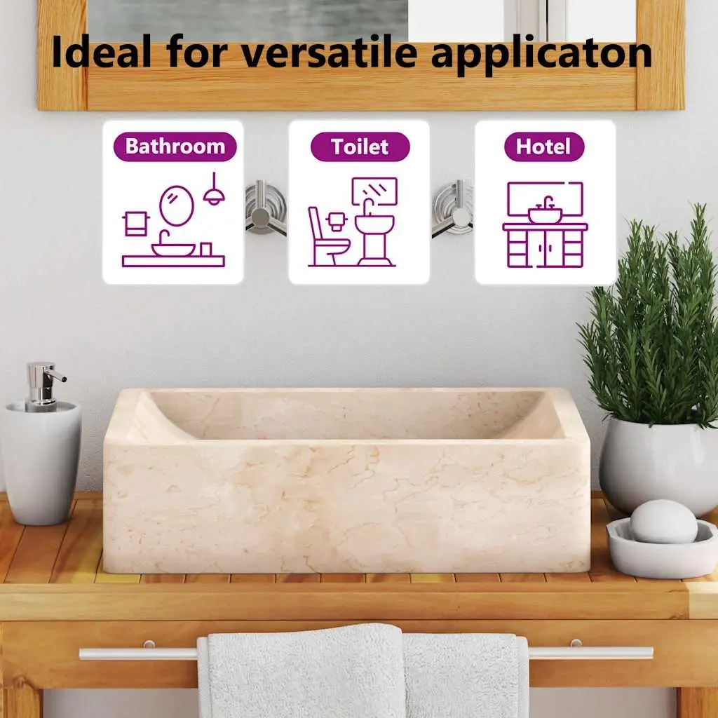 Bathroom Basin Sink Rectangular 45x30x12cm Cream Natural River Stone