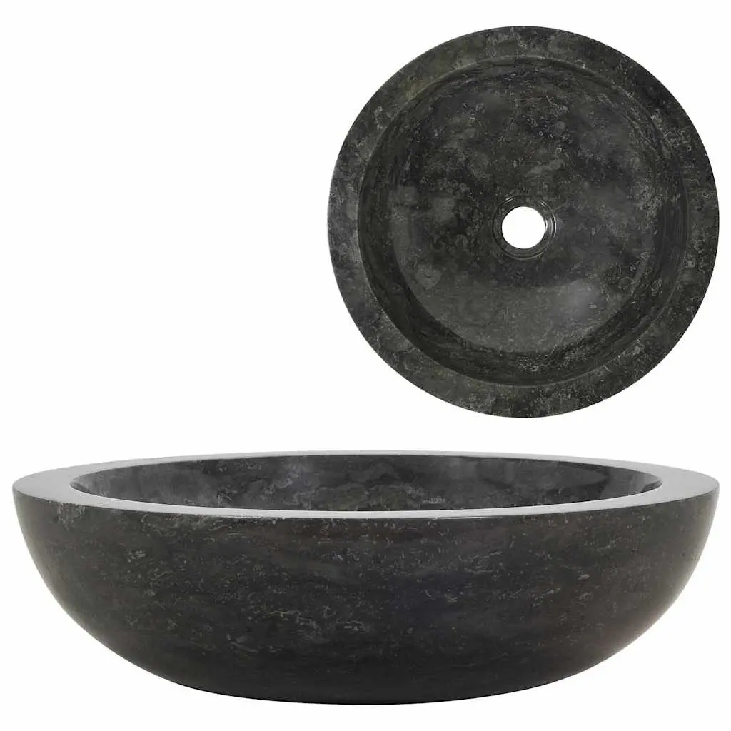 Bathroom Basin Sink Handmade 40x12 cm Black Natural River Stone