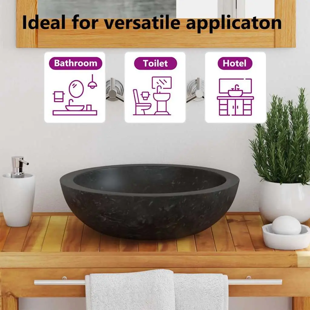 Bathroom Basin Sink Handmade 40x12 cm Black Natural River Stone