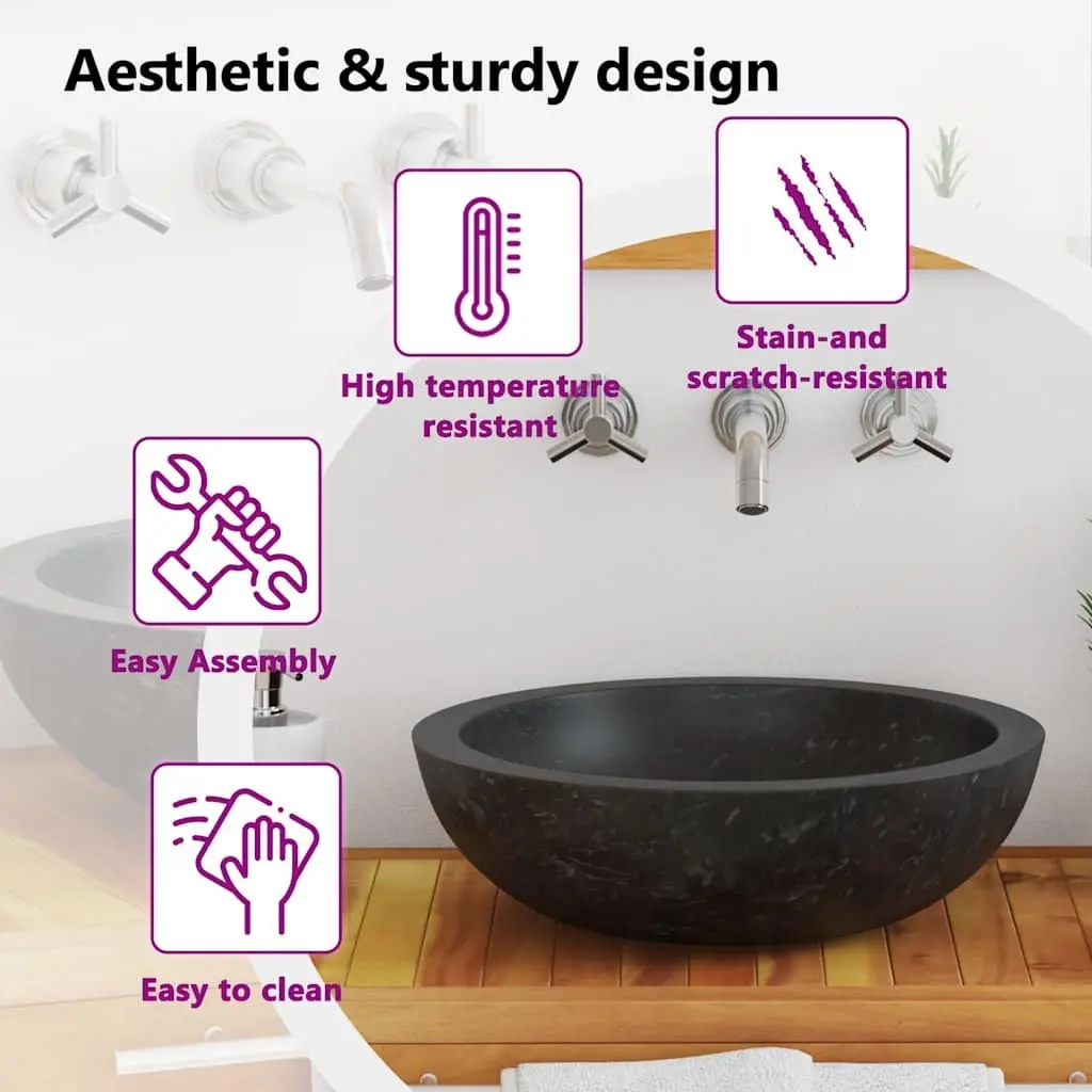 Bathroom Basin Sink Handmade 40x12 cm Black Natural River Stone