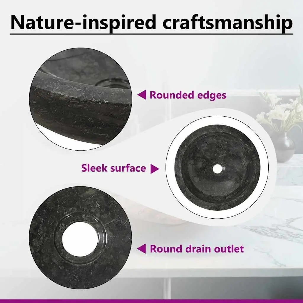 Bathroom Basin Sink Handmade 40x12 cm Black Natural River Stone
