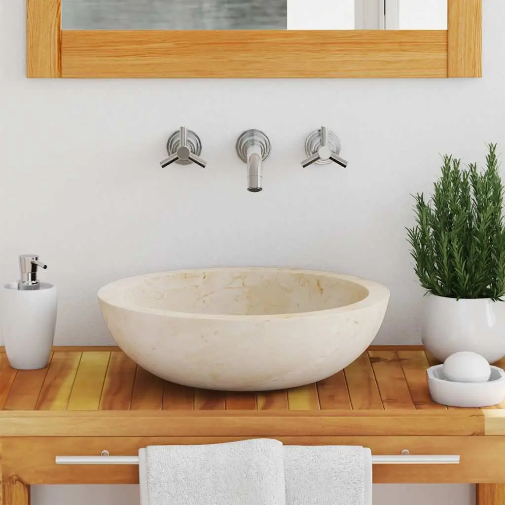 Bathroom Basin Sink Rectangular 40x12 cm Cream Handmade River Stone