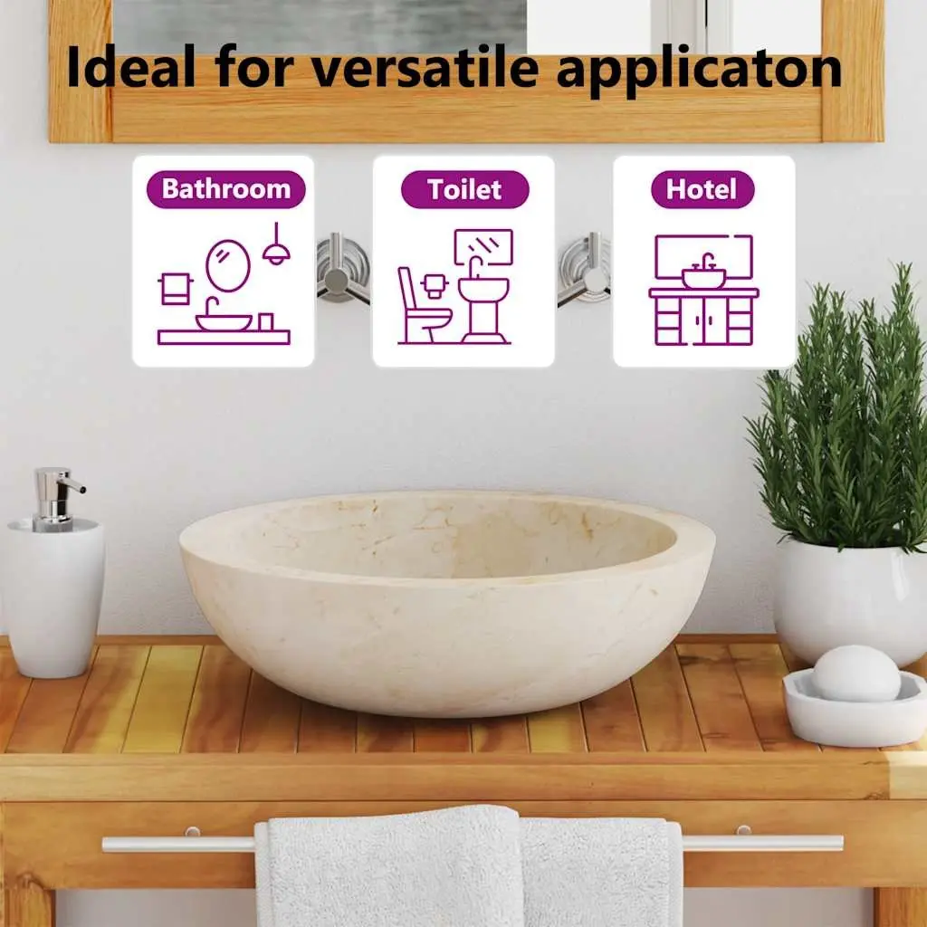 Bathroom Basin Sink Rectangular 40x12 cm Cream Handmade River Stone