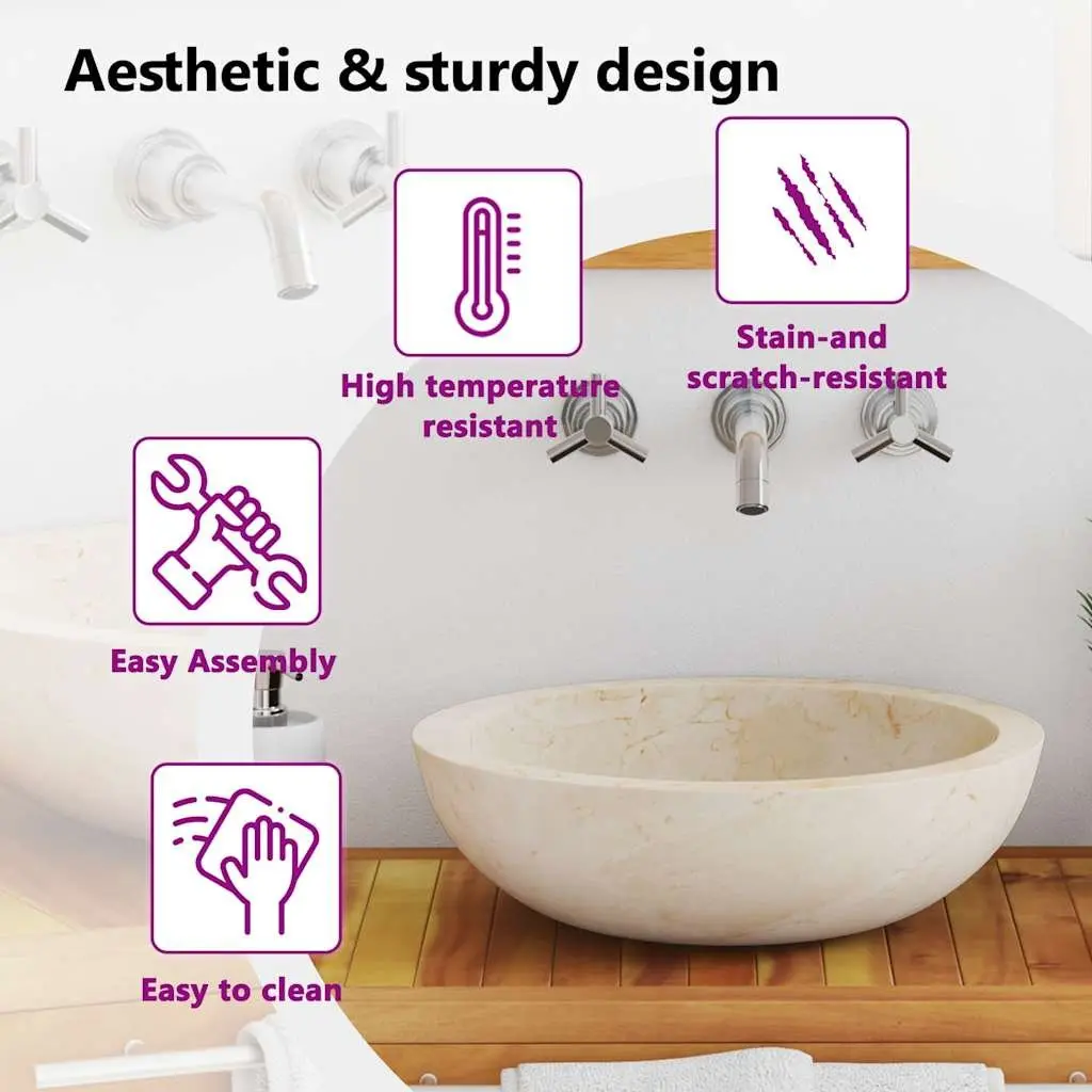 Bathroom Basin Sink Rectangular 40x12 cm Cream Handmade River Stone