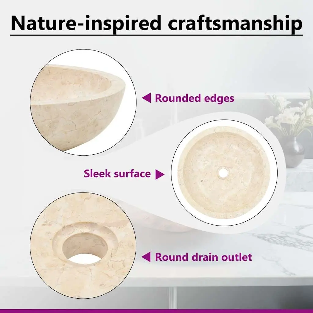 Bathroom Basin Sink Rectangular 40x12 cm Cream Handmade River Stone