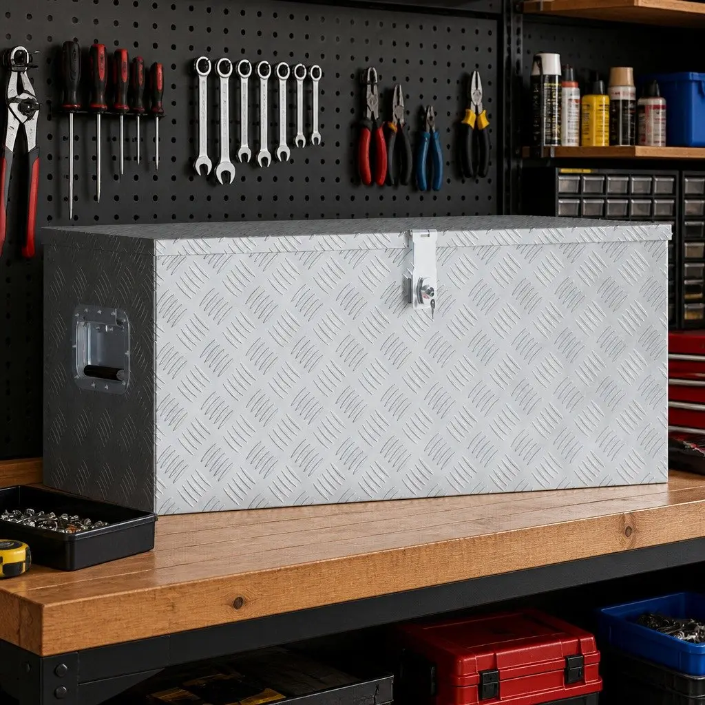Lockable Aluminium Storage Box Silver 90.5x35x40 cm Portable Tool and Gear Organizer