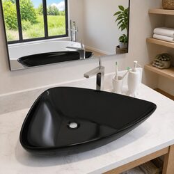 Ceramic Basin Bathroom Sink Black Modern Washbasin Vanity Cloakroom Fixture