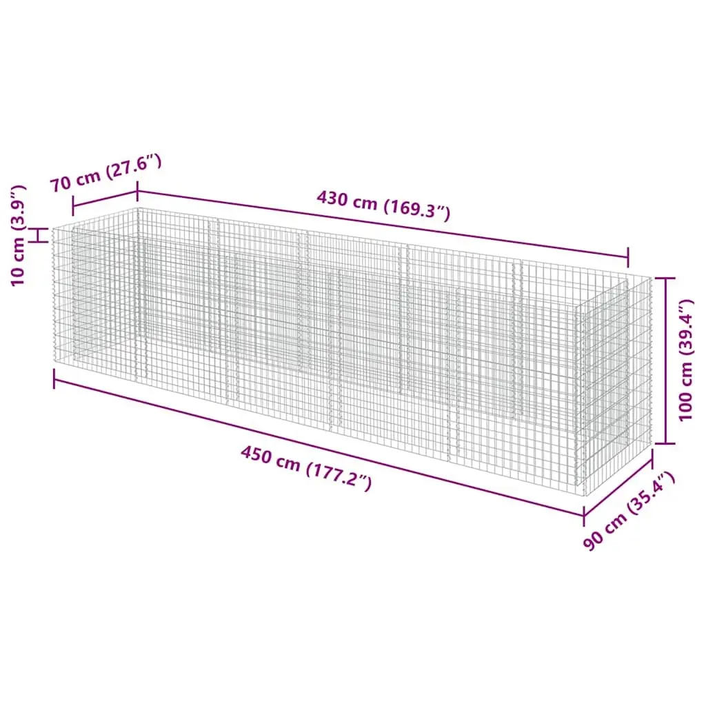 Raised Garden Bed Galvanised Steel Silver 450x90x100cm Gabion Planter Border