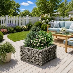 Reliable Gabion Raised Bed Planter in Silver Steel