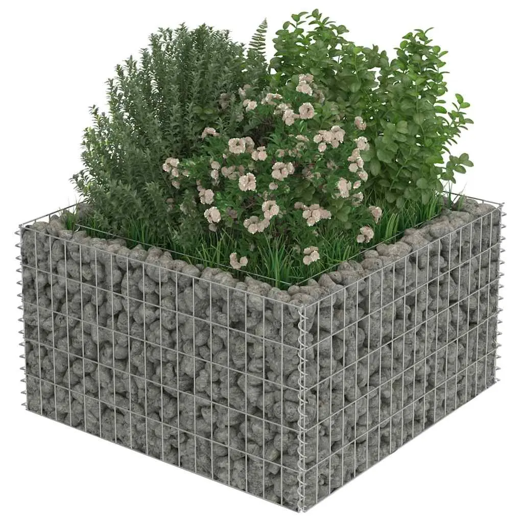 Gabion Raised Bed Garden Planter 90x90x50cm Silver Galvanised Steel
