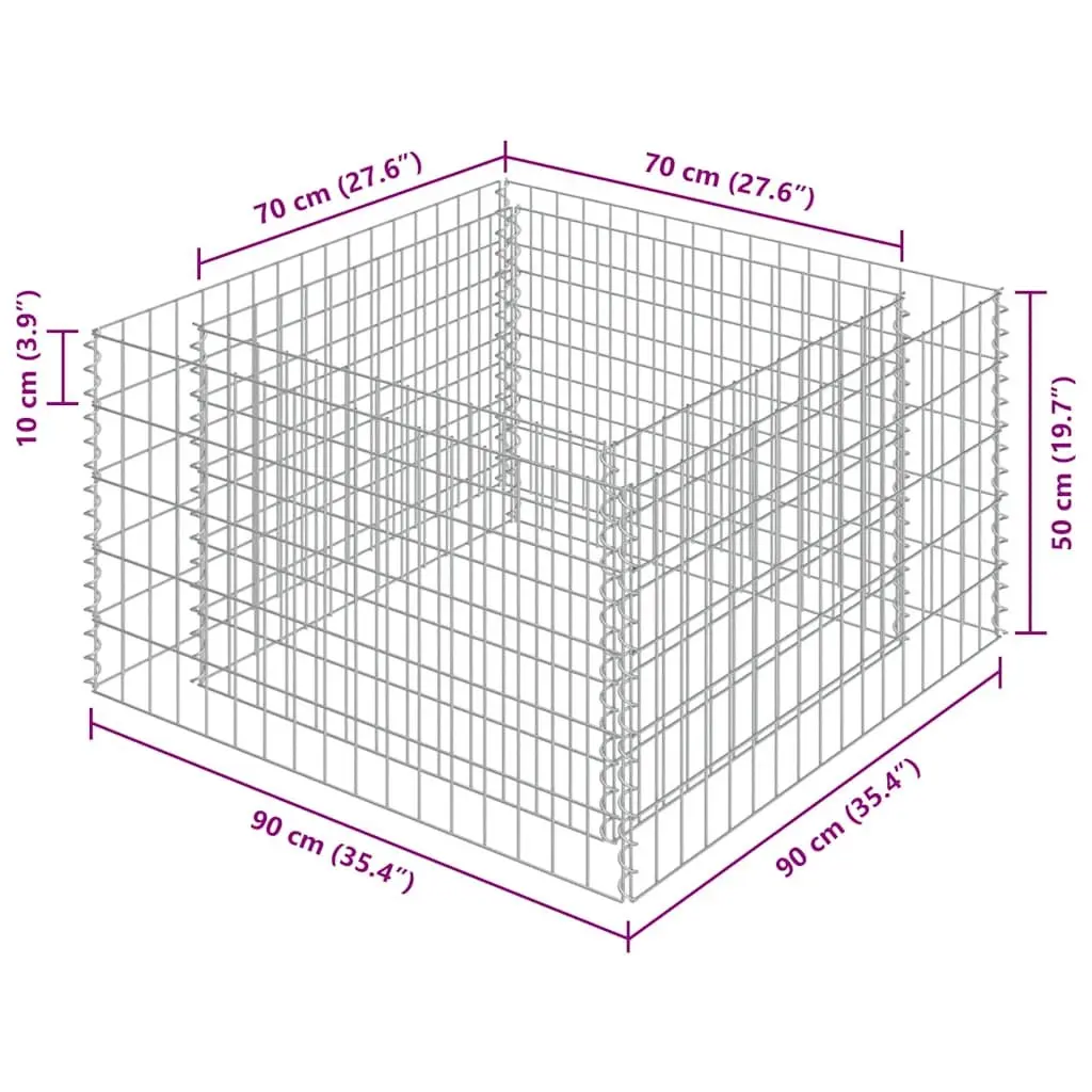 Gabion Raised Bed Garden Planter 90x90x50cm Silver Galvanised Steel