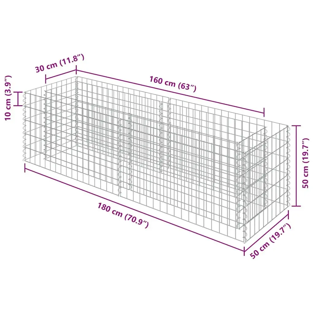 Gabion Raised Bed Garden Planter 180x50x50 cm Galvanised Steel Silver
