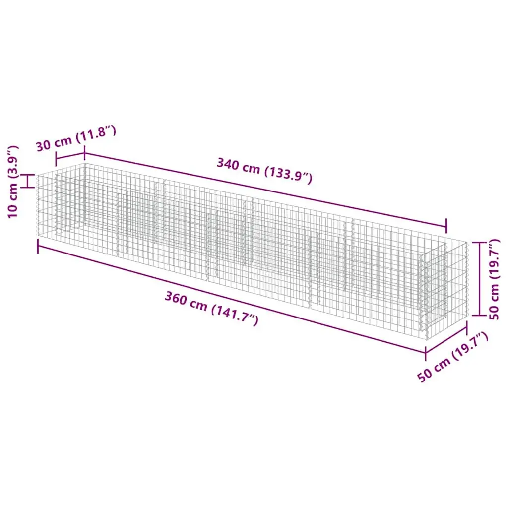 Gabion Raised Bed Garden Planter 360x50x50cm Silver Steel