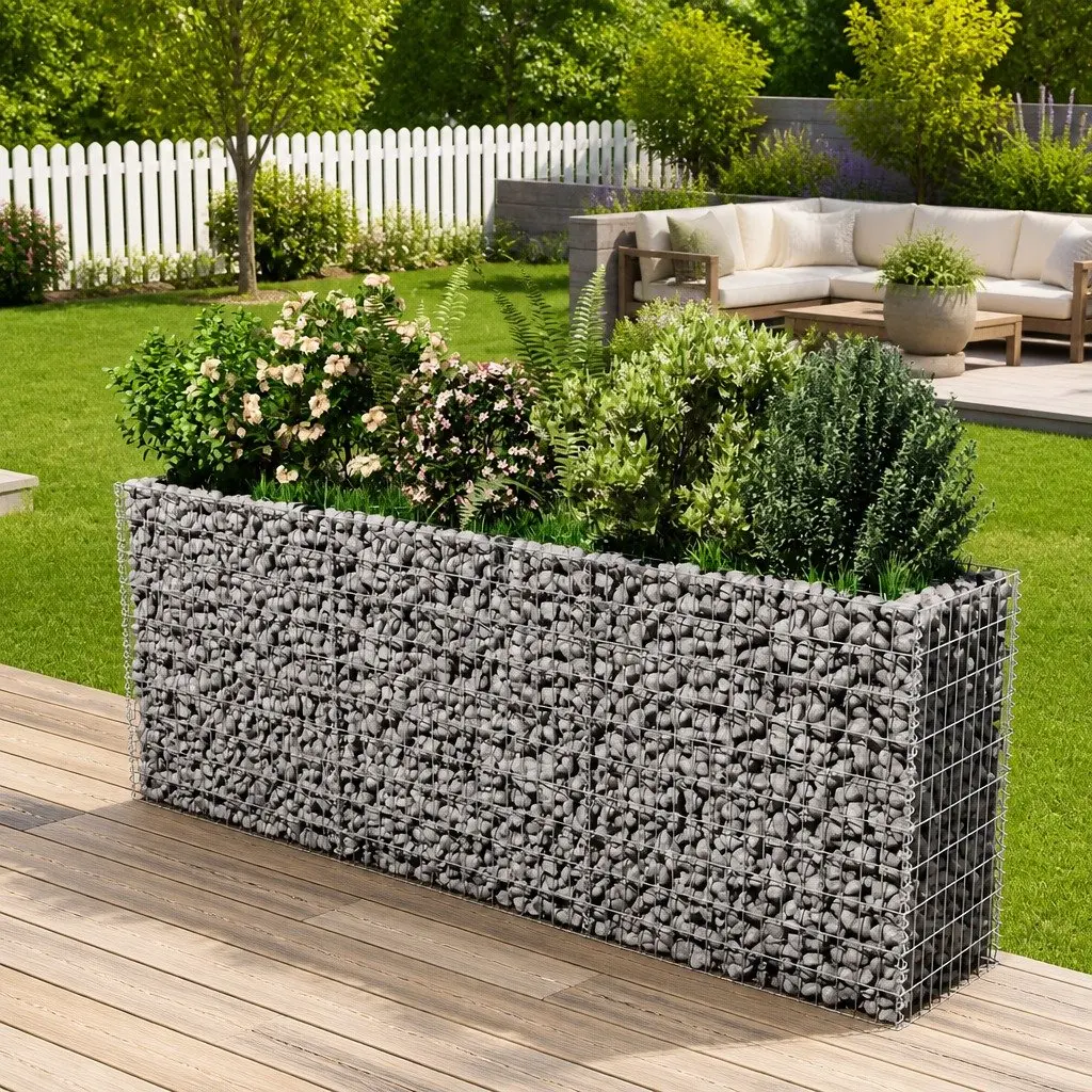 Gabion Raised Garden Bed Planter 270x50x100cm Silver Galvanised Steel