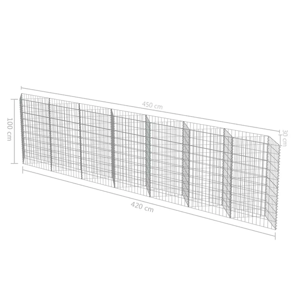 Gabion Wall Fence Panel Retaining Barrier 450x30x100cm Galvanised Steel Silver