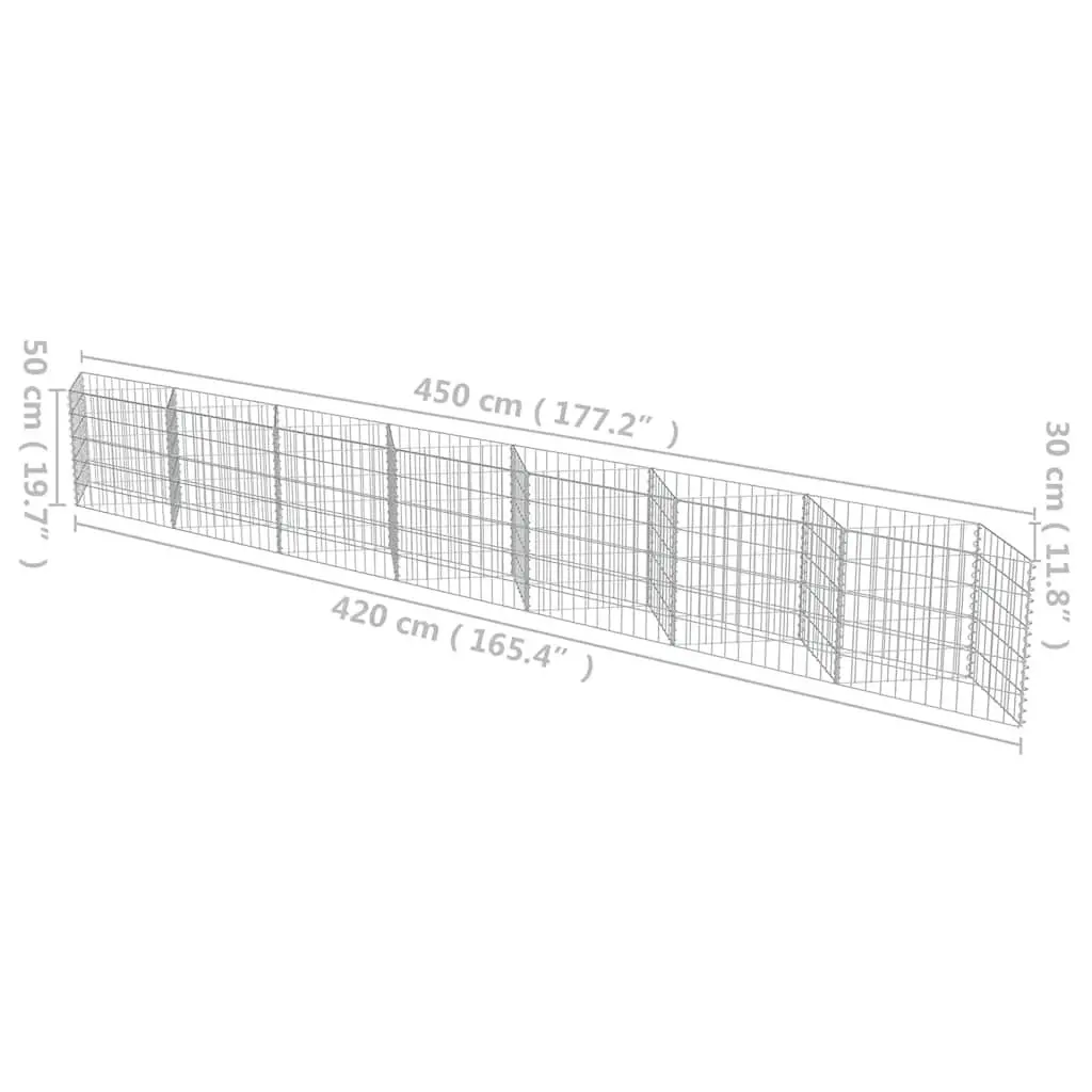 Gabion Wall Fence Panel Retaining Raised Garden Bed Planter 450x30x50cm Silver
