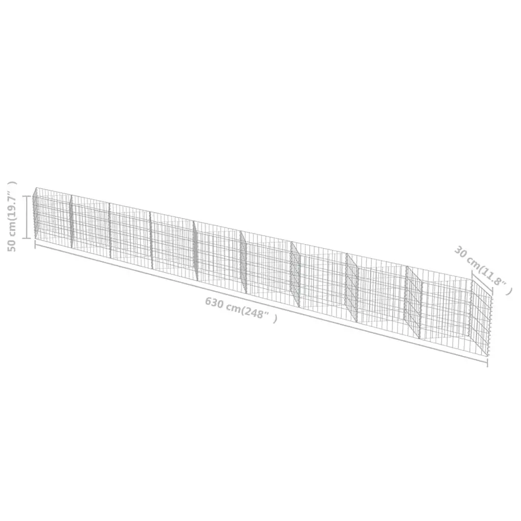 Gabion Wall Panel Retaining Garden Barrier Raised Bed 630x30x50cm Silver