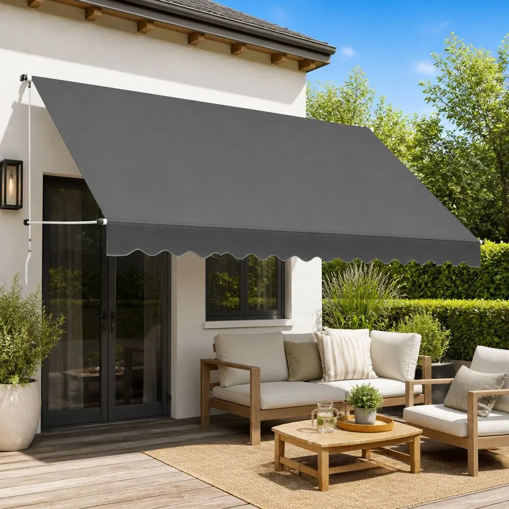 Retractable Awning Manual 350cm Outdoor Shade Anthracite for Windows Balconies Terraces Garden