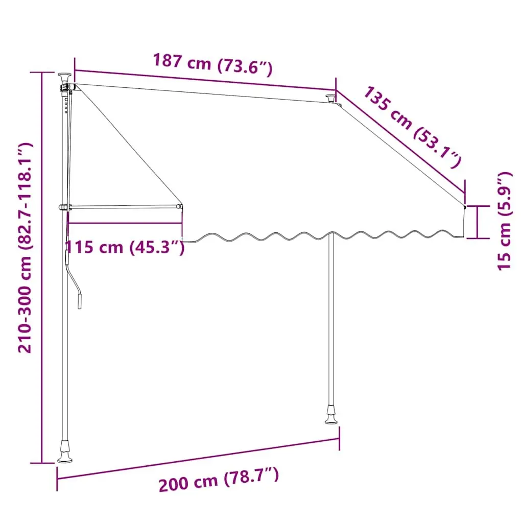 Manual Retractable Awning 200cm Cream Window Door Terrace Balcony Garden Shade