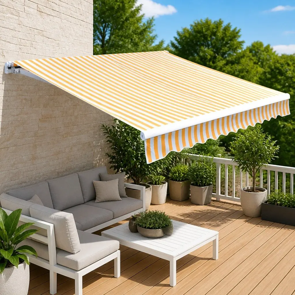 Patio Shade Awning Fabric Replacement 4.5x3m UV Resistant Polyester Orange White
