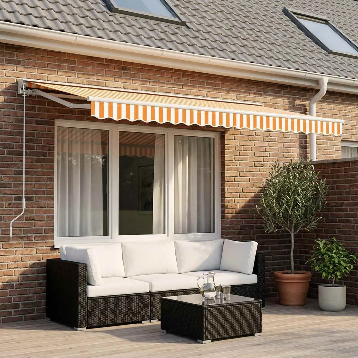 Replacement Canvas Top UV Resistant Polyester 5x3m Orange White for Awning