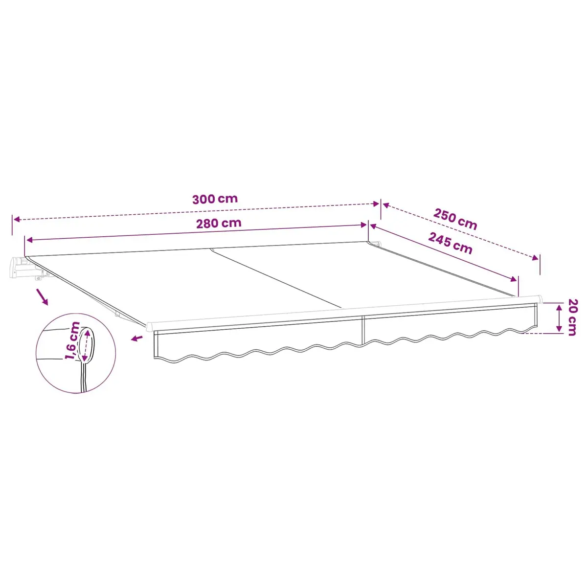 Awning Replacement Fabric Outdoor Shade 3x2.5m Grey