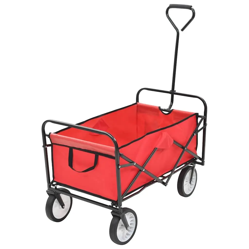 Folding Garden Wagon Cart Heavy Duty Steel Frame Green Portable Transport 75 kg Capacity