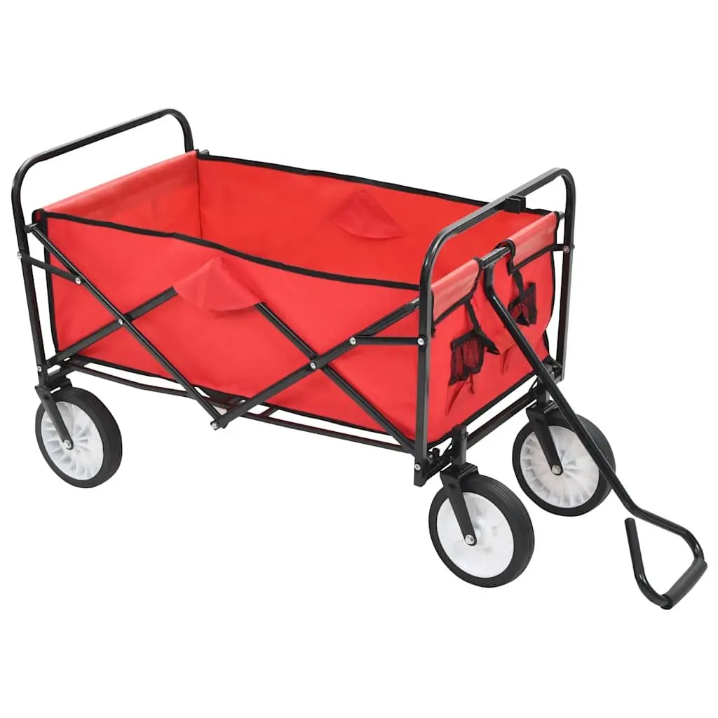 Folding Garden Wagon Cart Heavy Duty Steel Frame Green Portable Transport 75 kg Capacity