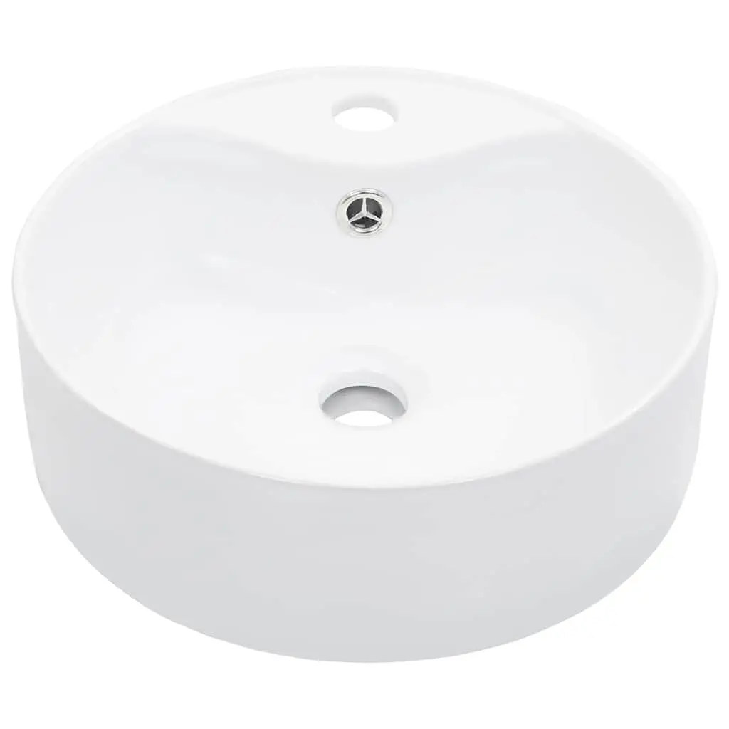 Ceramic Wash Basin with Overflow 36x13 cm Round Bathroom Sink White