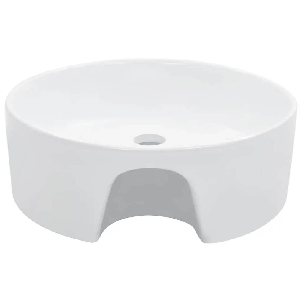 Ceramic Wash Basin with Overflow 36x13 cm Round Bathroom Sink White