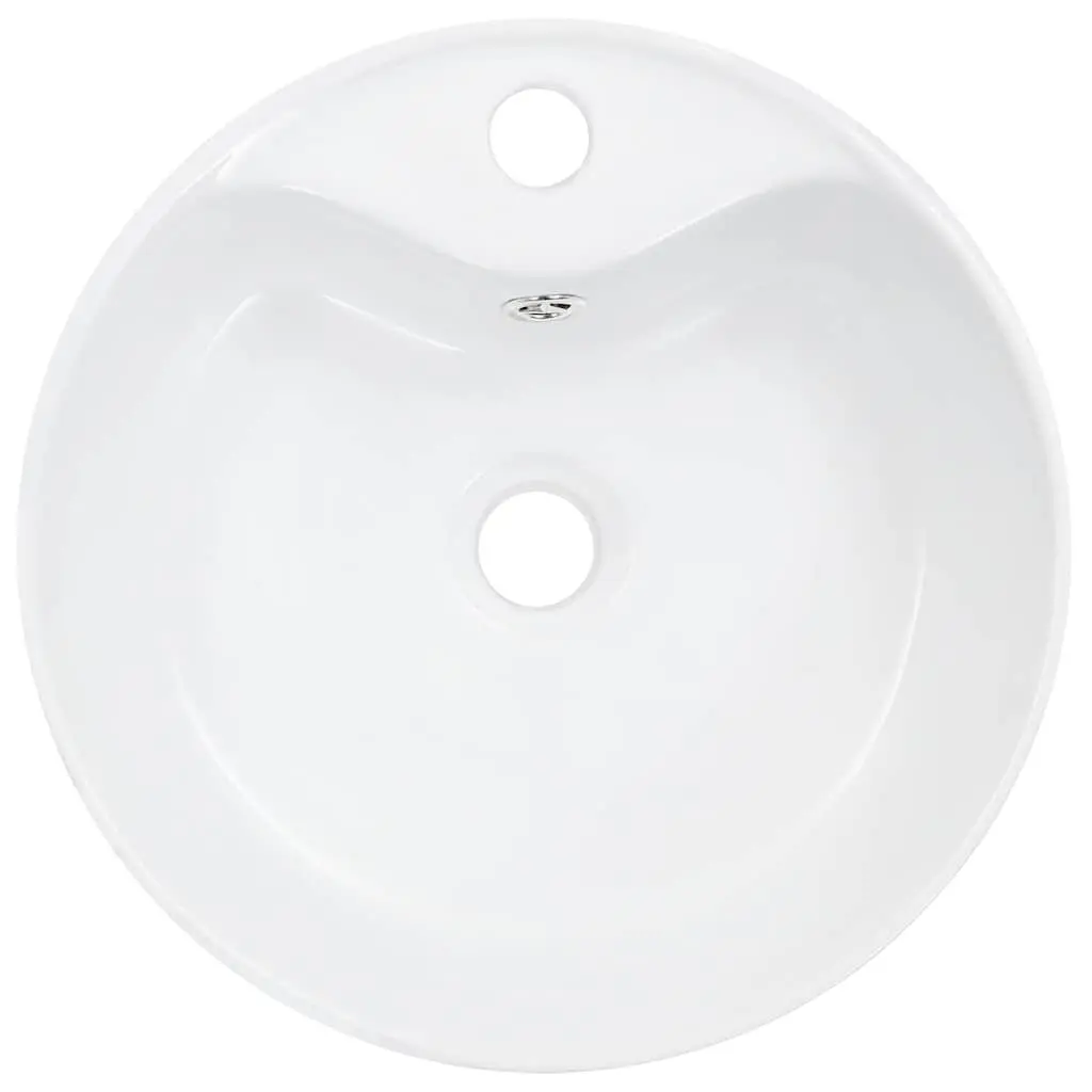 Ceramic Wash Basin with Overflow 36x13 cm Round Bathroom Sink White