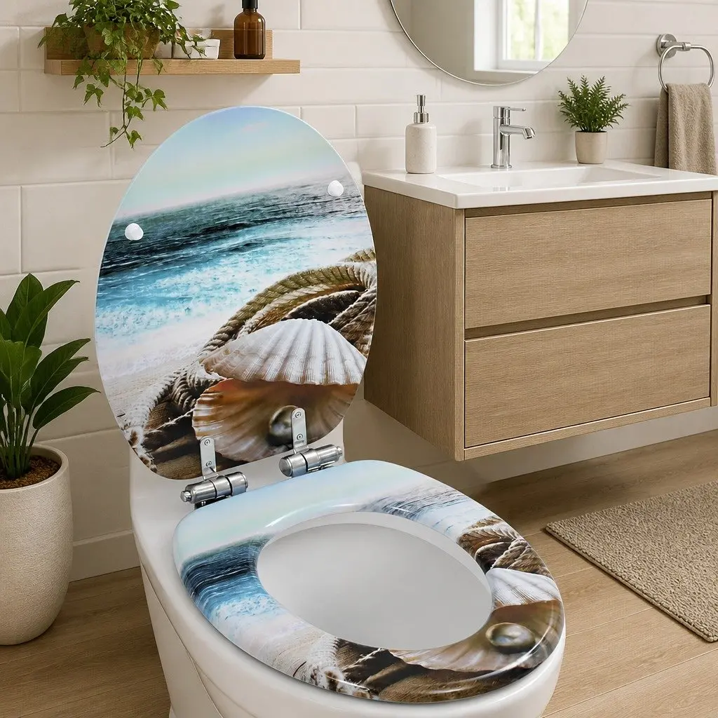 Toilet Seat with Soft Close Lid Multicolour Design Bathroom Fixture Accessory