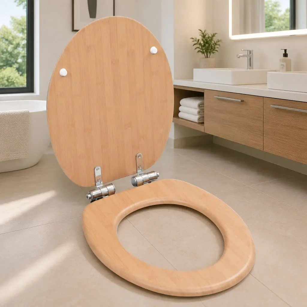 Toilet Seat with Soft Close Lid Brown Natural Design Bathroom Accessory