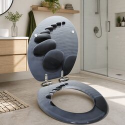 Toilet Seat with Soft Close Lid Grey Stones Design Bathroom Fixture