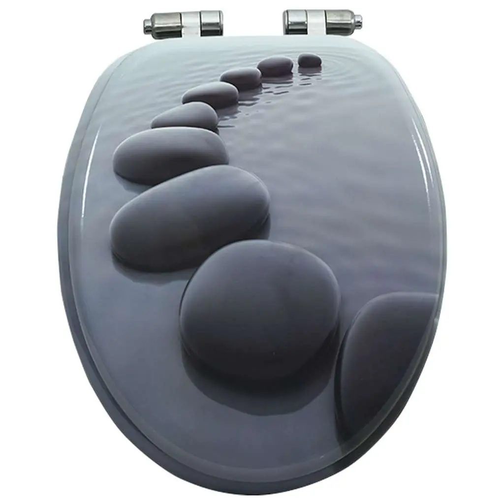 Toilet Seat with Soft Close Lid Grey Stones Design Bathroom Fixture