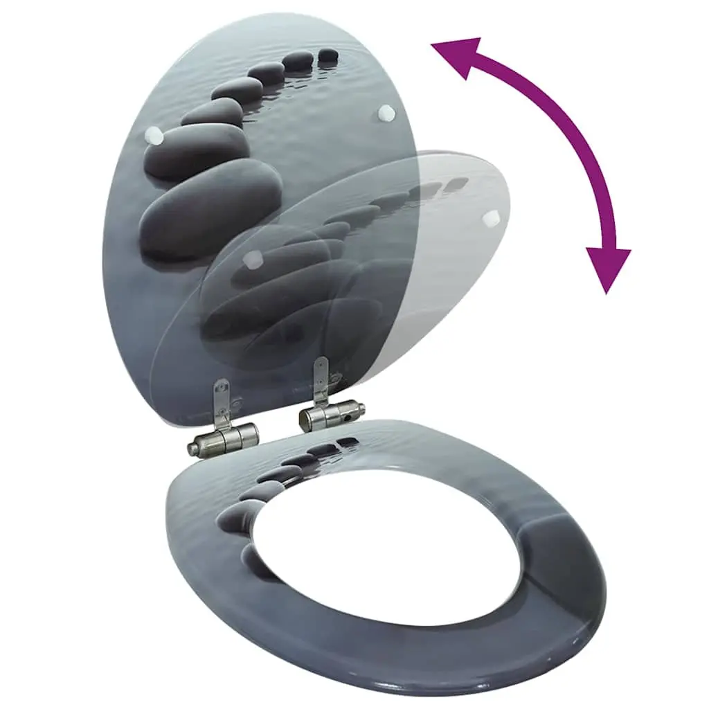 Toilet Seat with Soft Close Lid Grey Stones Design Bathroom Fixture