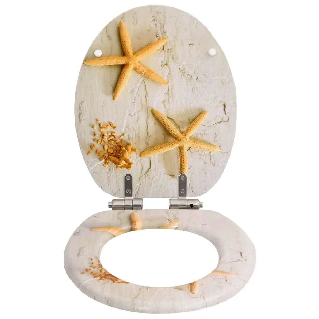 Toilet Seat with Soft Close Lid Starfish Design Grey Bathroom Fixture