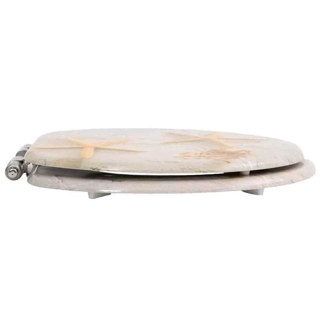 Toilet Seat with Soft Close Lid Starfish Design Grey Bathroom Fixture