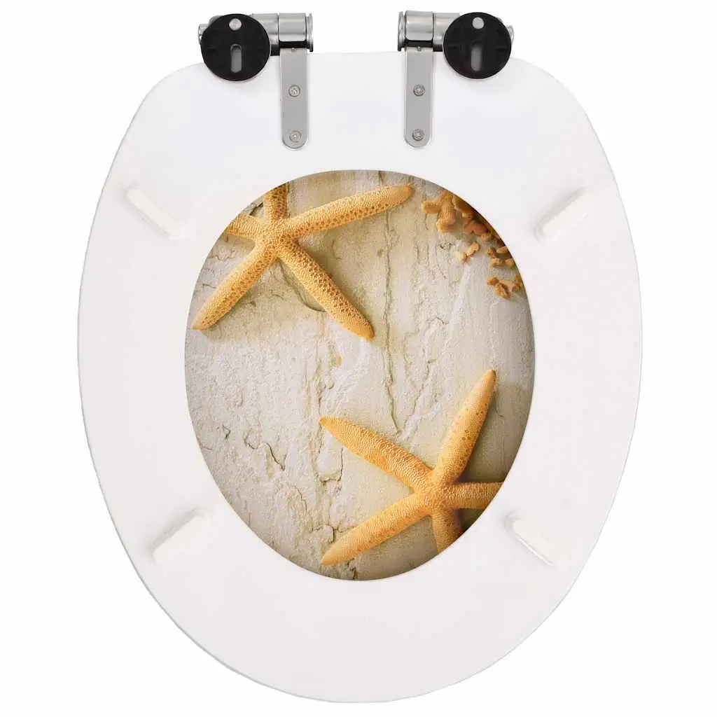 Toilet Seat with Soft Close Lid Starfish Design Grey Bathroom Fixture