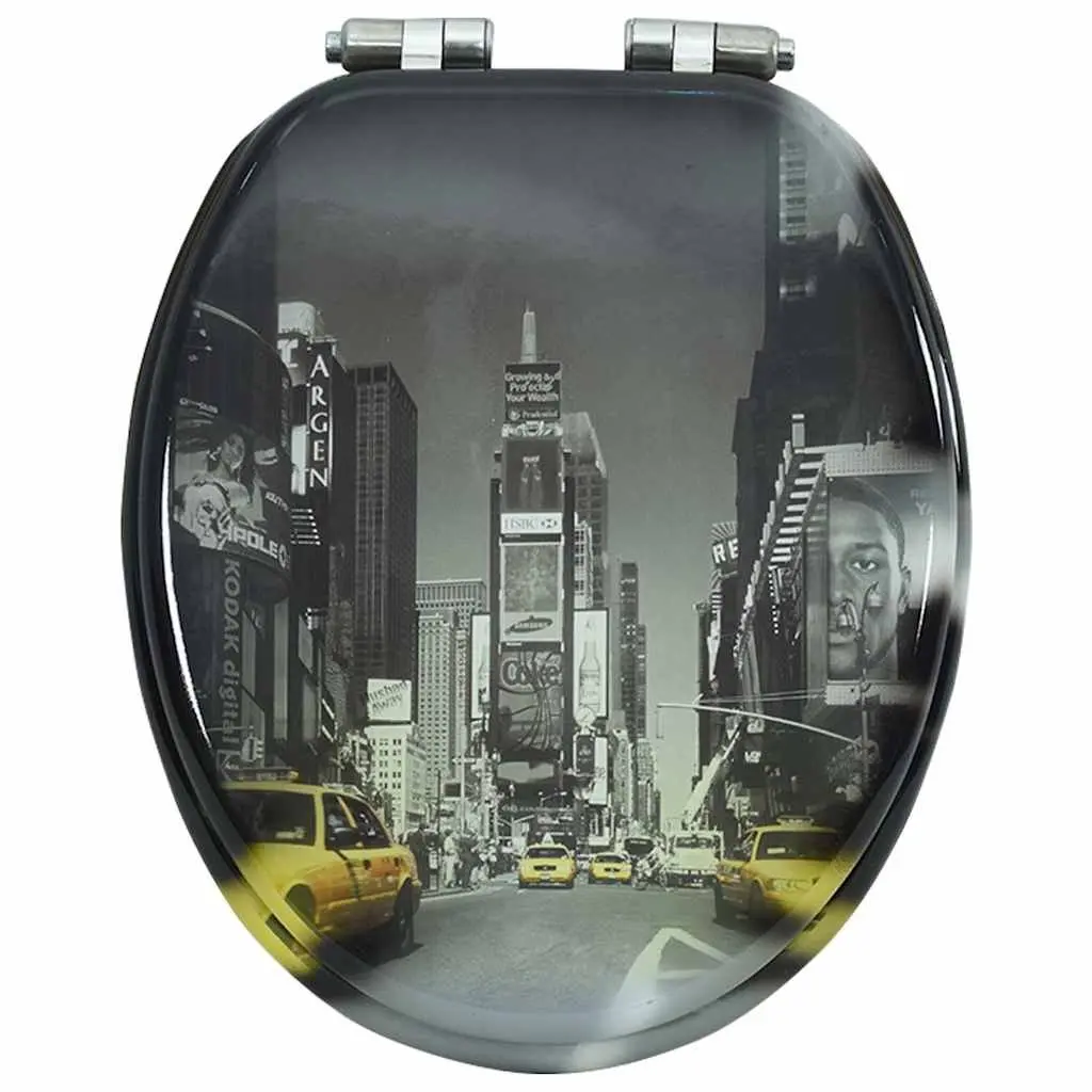 Toilet Seat with Soft Close Lid Grey Design Durable MDF Universal Fit Bathroom