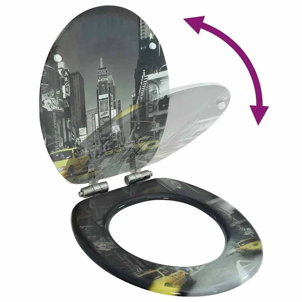 Toilet Seat with Soft Close Lid Grey Design Durable MDF Universal Fit Bathroom