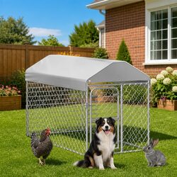 Reliable Silver Outdoor Dog Kennel with Roof for Pets