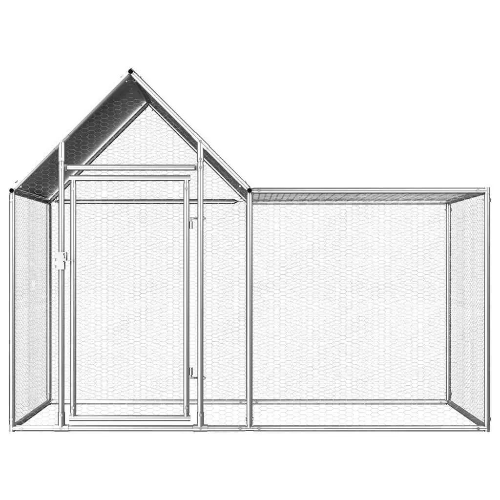 Chicken Coop Poultry House 2x1x1.5 m Galvanised Steel Silver Garden Enclosure