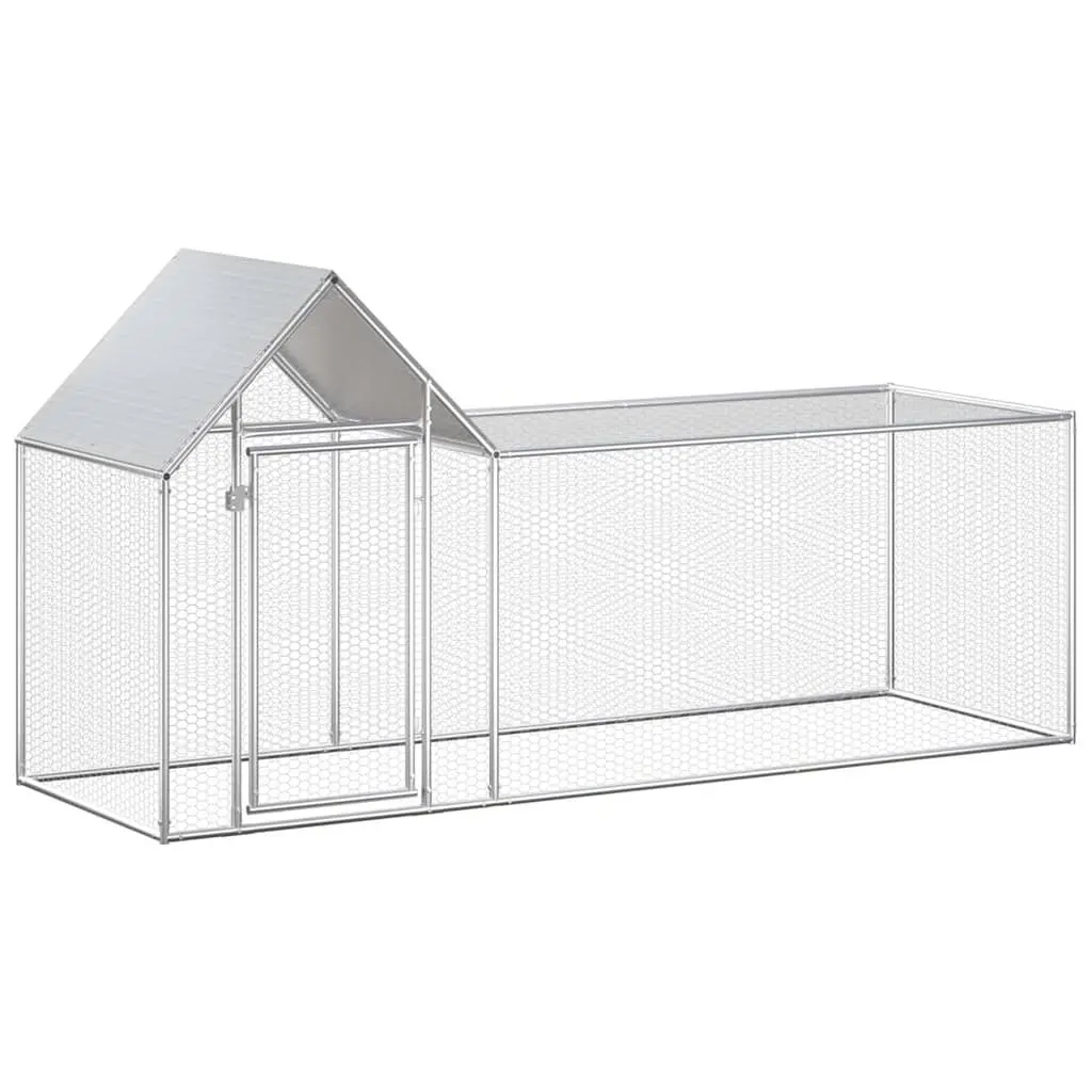 Chicken Coop Galvanised Steel Poultry House 3x1x1.5m Silver