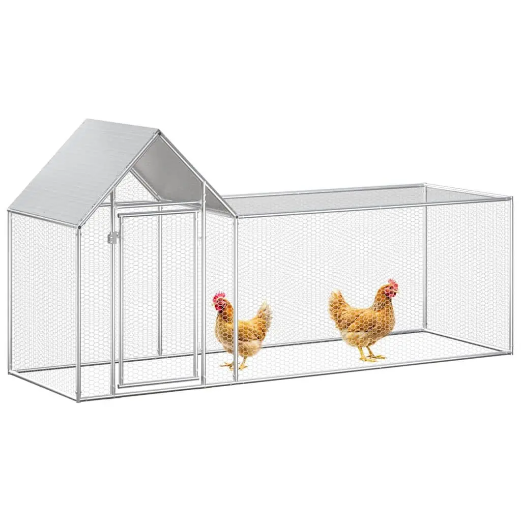 Chicken Coop Galvanised Steel Poultry House 3x1x1.5m Silver